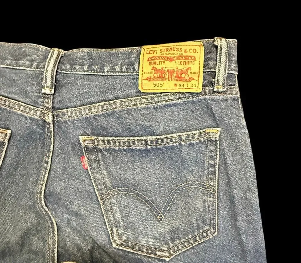 Levi’s 505 Denim Jeans Regular Fit Medium Wash Straight Leg Mens 34 X 34